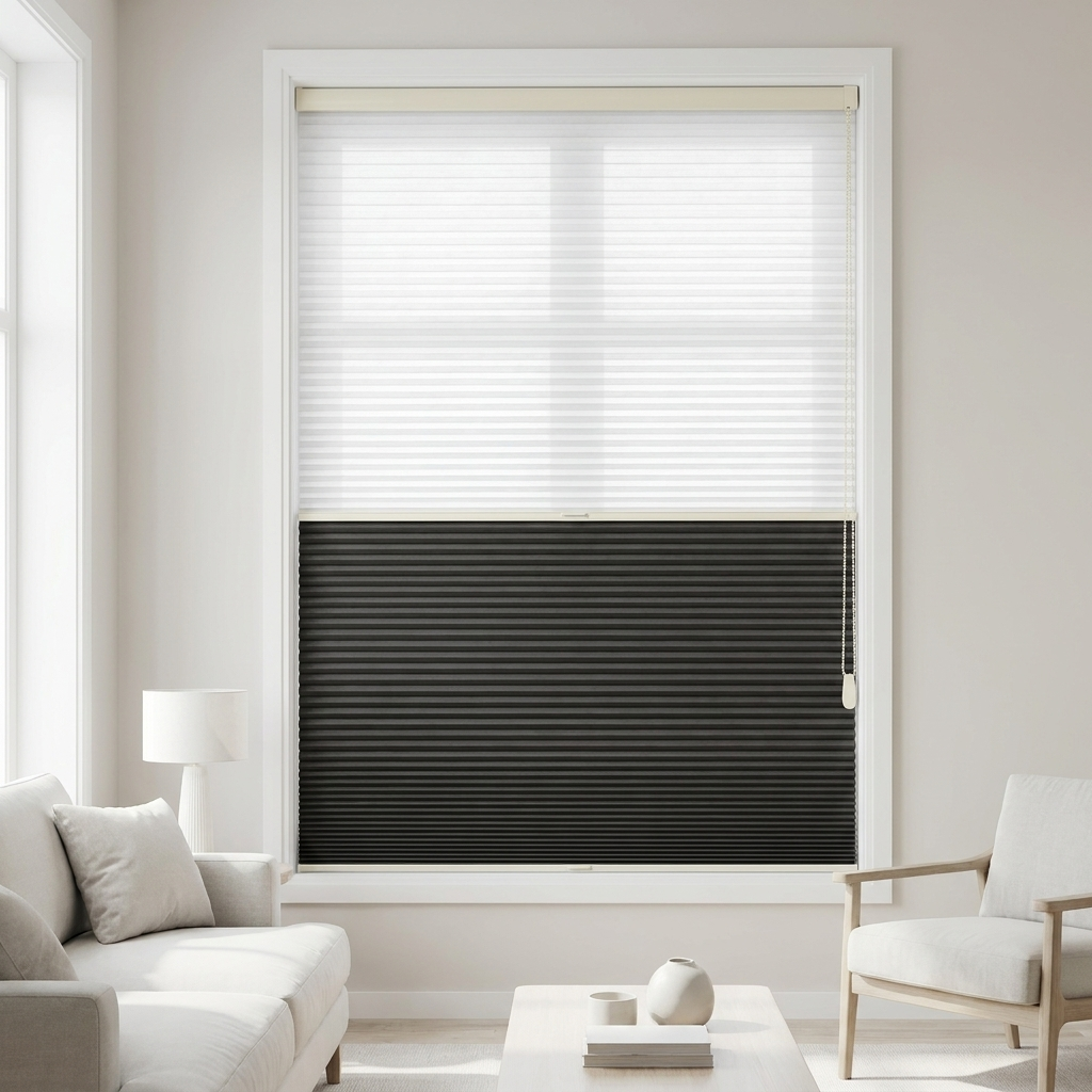Ready-Made Honeycomb Blind — Day & Night, Pure White & Charcoal